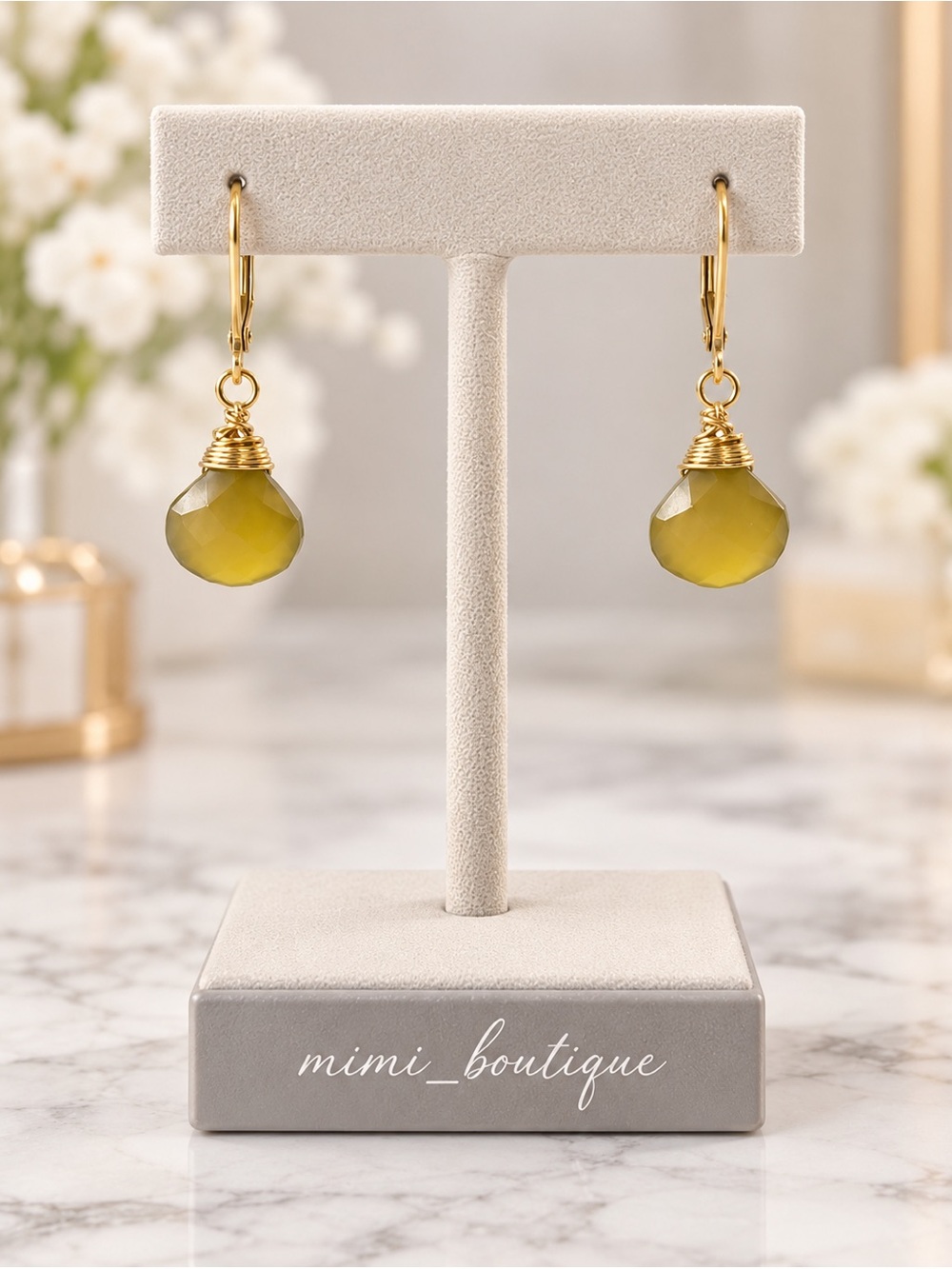 Honey Chalcedony Faceted Briolette Gold Tone Wire Wrapped Earrings